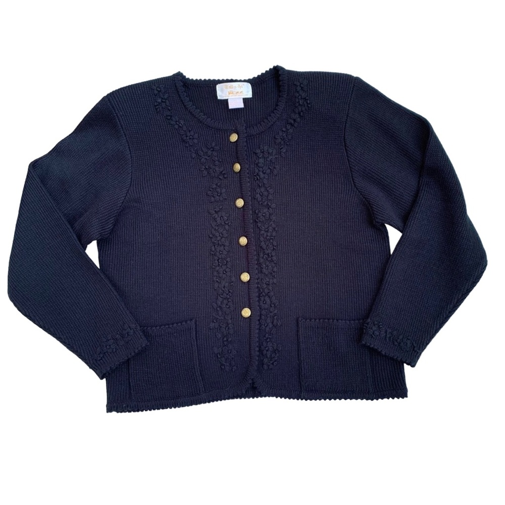 Vintage Tally Ho Women’s Black Preppy Button Down Cardigan Sweater Size SP